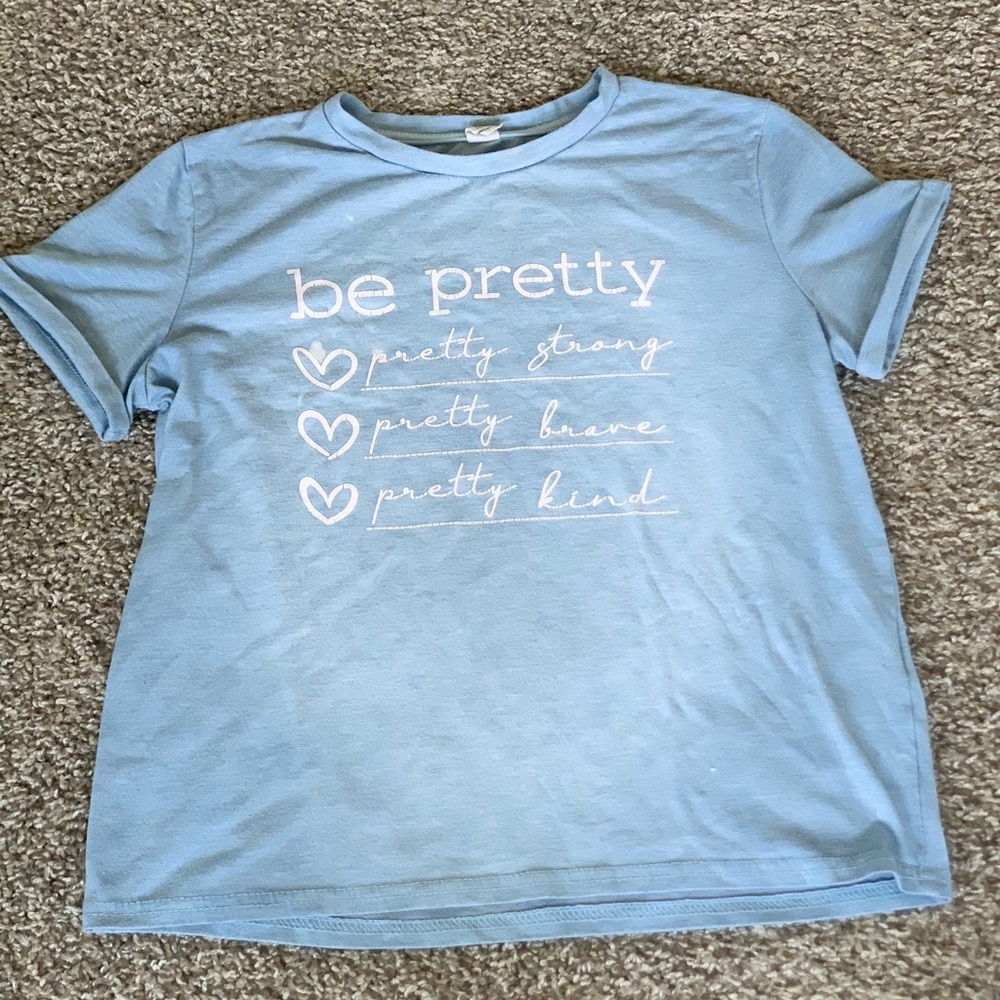 SHEIN Tween Girls Light Blue Kids Tee with Motivational Print